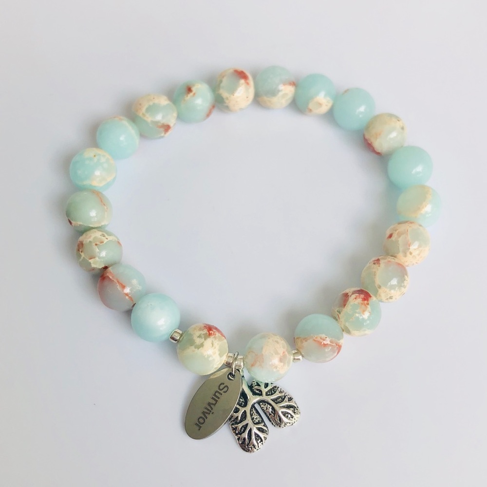 GEMSTONE Jasper Lung Survivor Beaded Bracelet